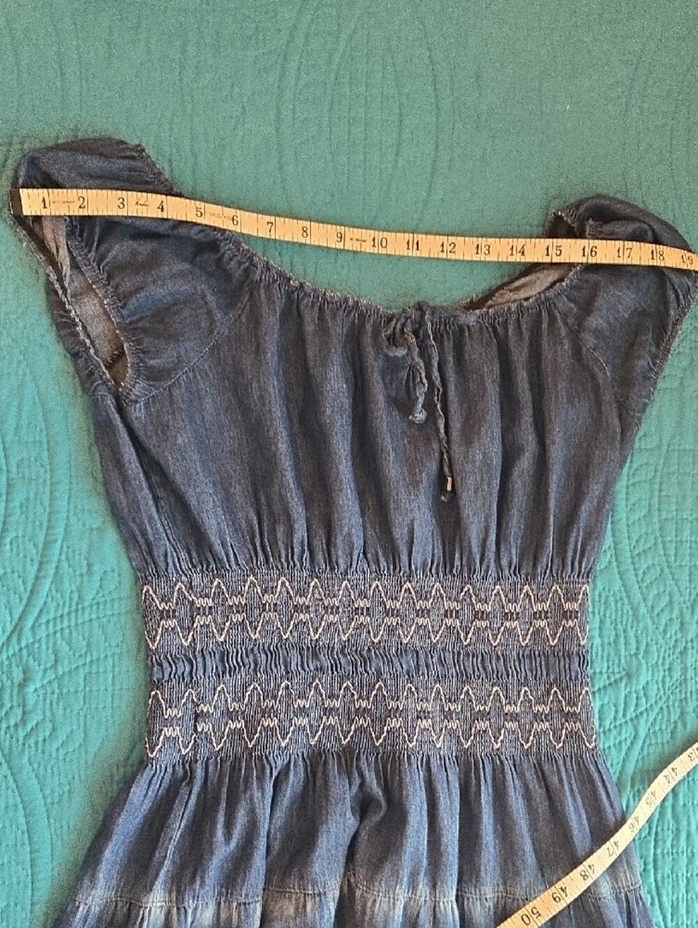 Smocked Denim Maxi Dress - Blue - Picture 4 of 7